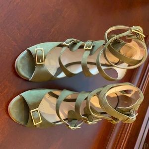 Olive green Chloe suede wedge sandals.  Size 39.5